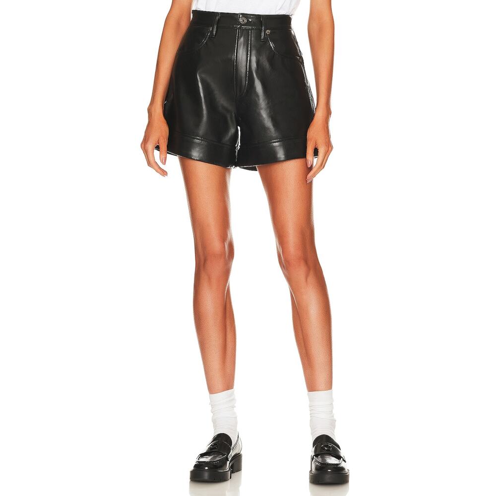 Agolde Black Leather-Look High-Waist Women’s Shorts